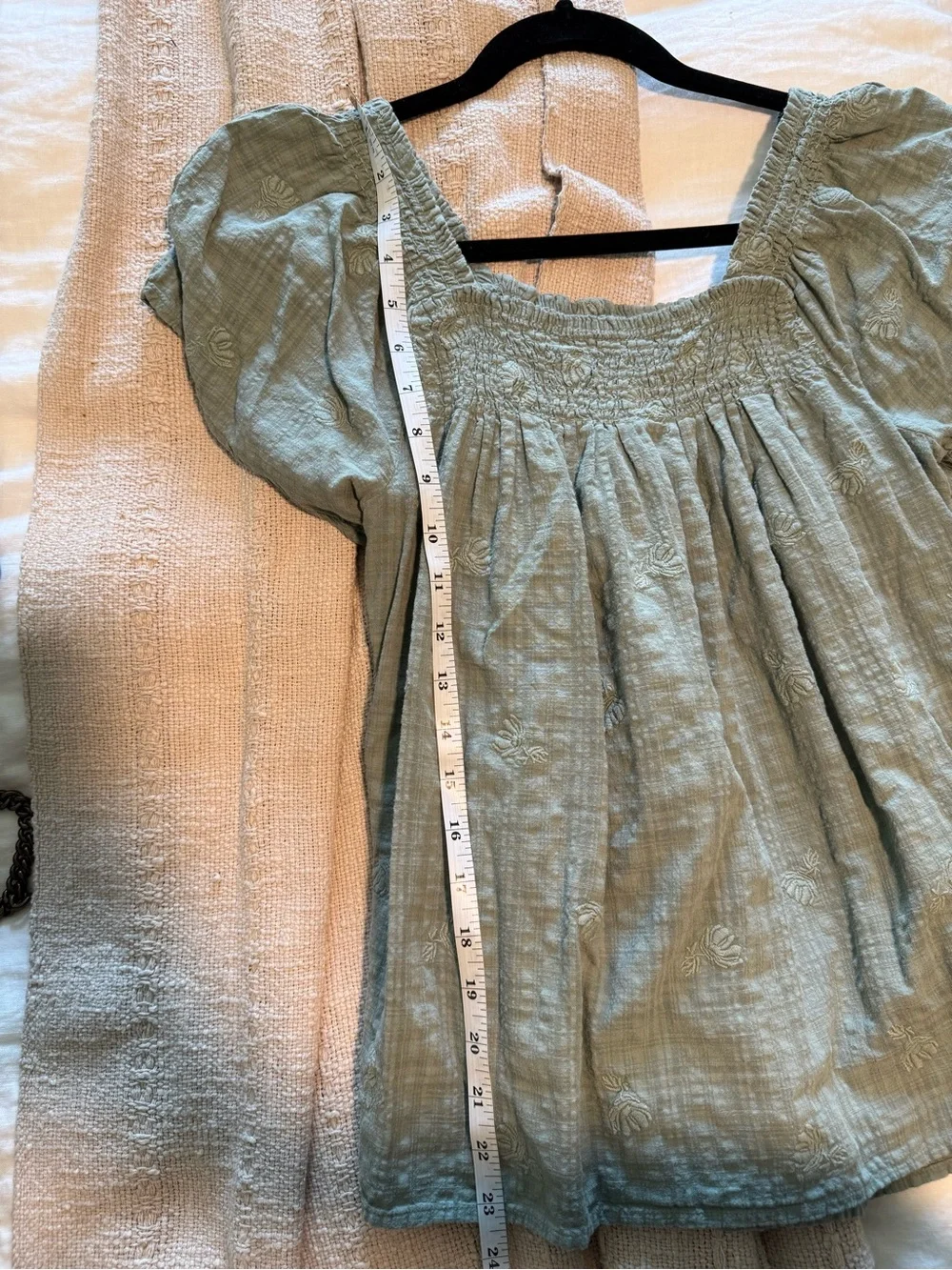 Madewell Smocked Square-Neck Top in Sage